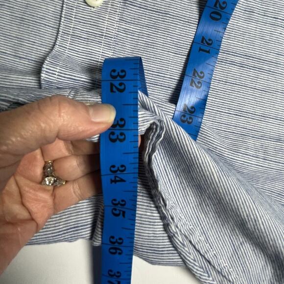 Izod Men 2XL Saltwater Relaxed Classic Blue White Striped Cotton Short‎ Sleeves - Picture 12 of 12